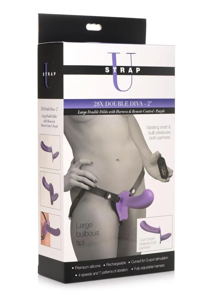STRAP U Female Sex Toys Strap U 28x Rechargeable Silicone 28x Large Double Dildo with Harness and Remote Control