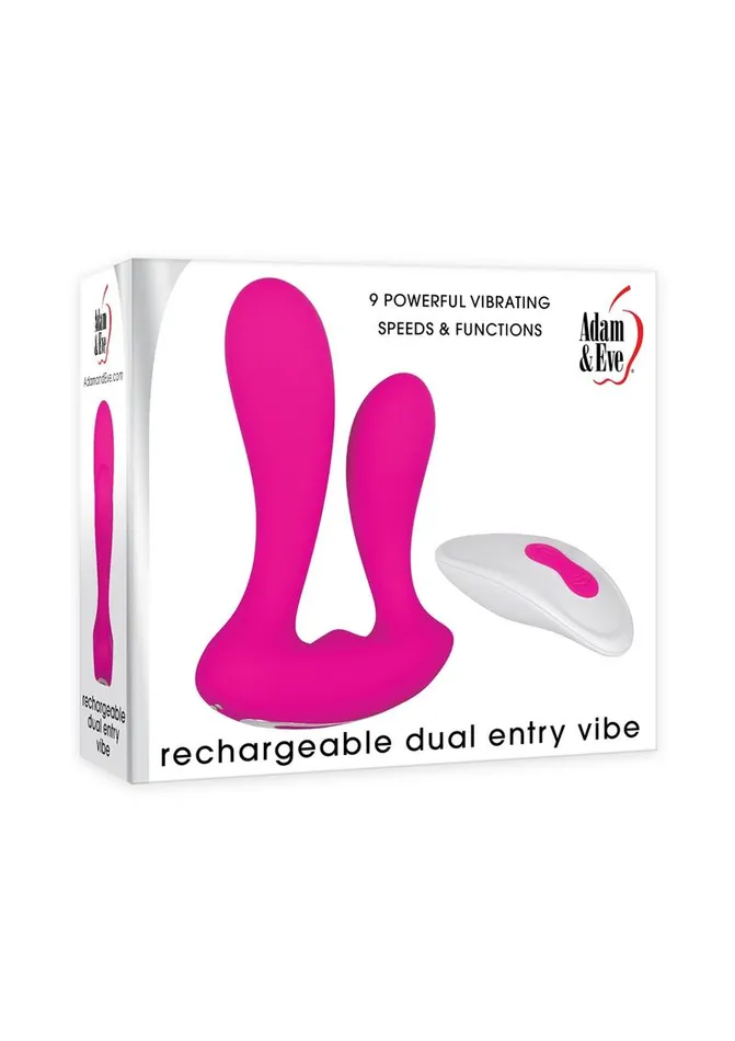 Adam and Eve Adam and Eve Silicone Rechargeable Dual Entry Vibrator with Remote Control Female Sex Toys