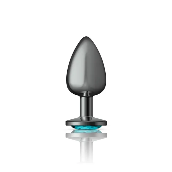Anal Cheeky Charms Cheeky Charms Gunmetal Round Butt Plug w Teal Jewel Large