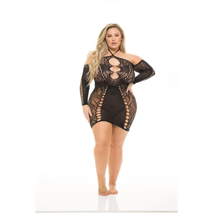 Anal Pink Lipstick Animal Inside Halter Dress Queen Size Black