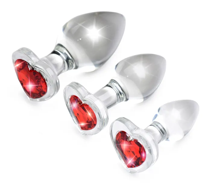 Anal Red Heart Gem Glass Anal Plug Set XR Brands Booty Sparks