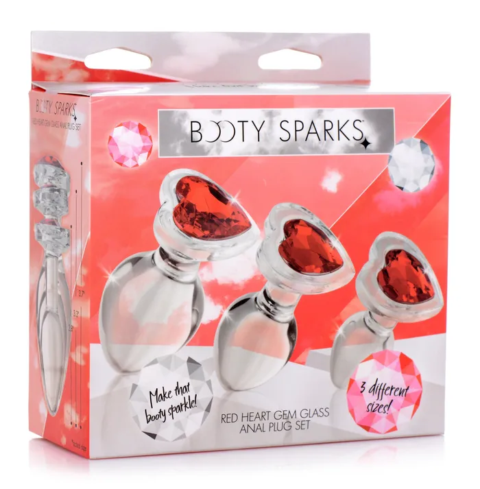 Anal Red Heart Gem Glass Anal Plug Set XR Brands Booty Sparks Anal Red Heart Gem Glass Anal Plug Set XR Brands Booty Sparks