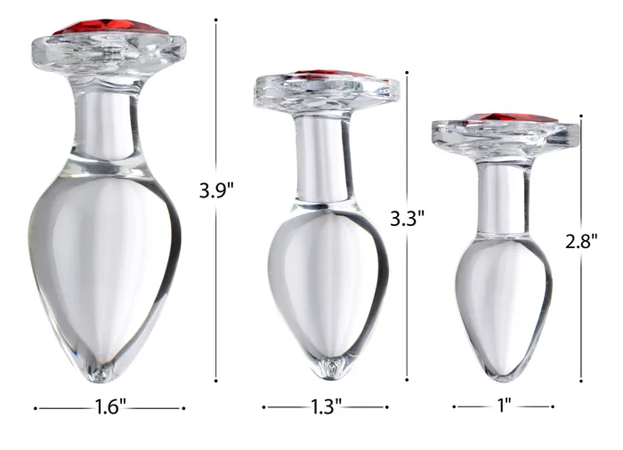 Anal Red Heart Gem Glass Anal Plug Set XR Brands Booty Sparks Anal Red Heart Gem Glass Anal Plug Set XR Brands Booty Sparks