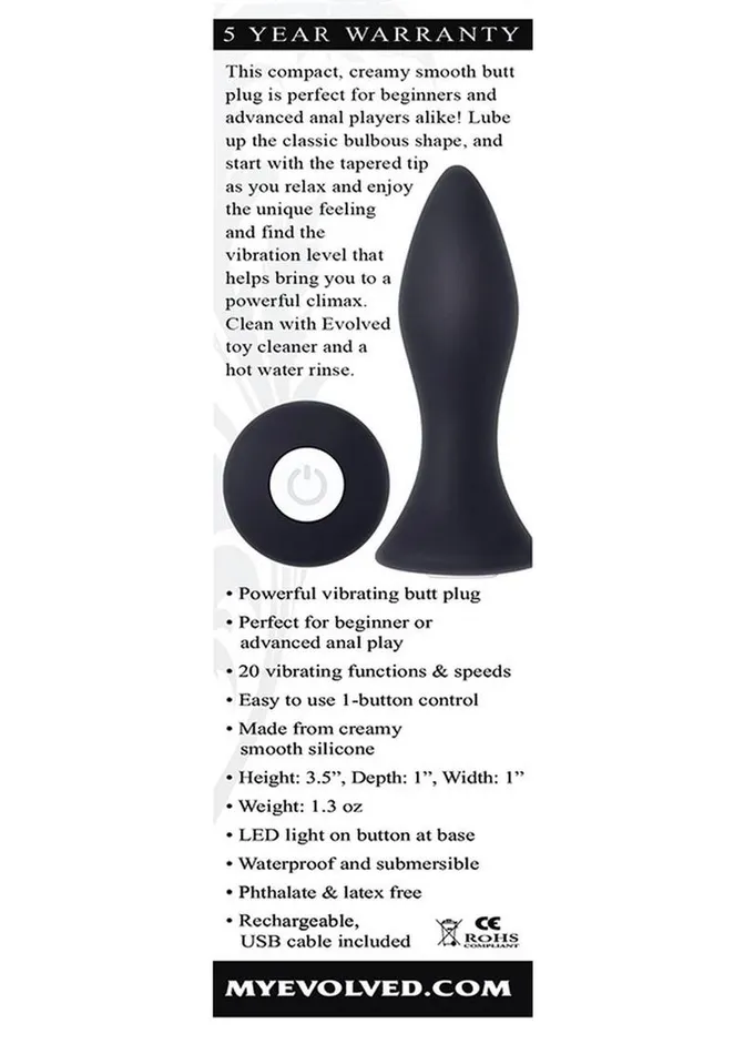 Mighty Mini Rechargeable Silicone Anal Plug with 20 Functions and Speeds Evolved Male Sex Toys