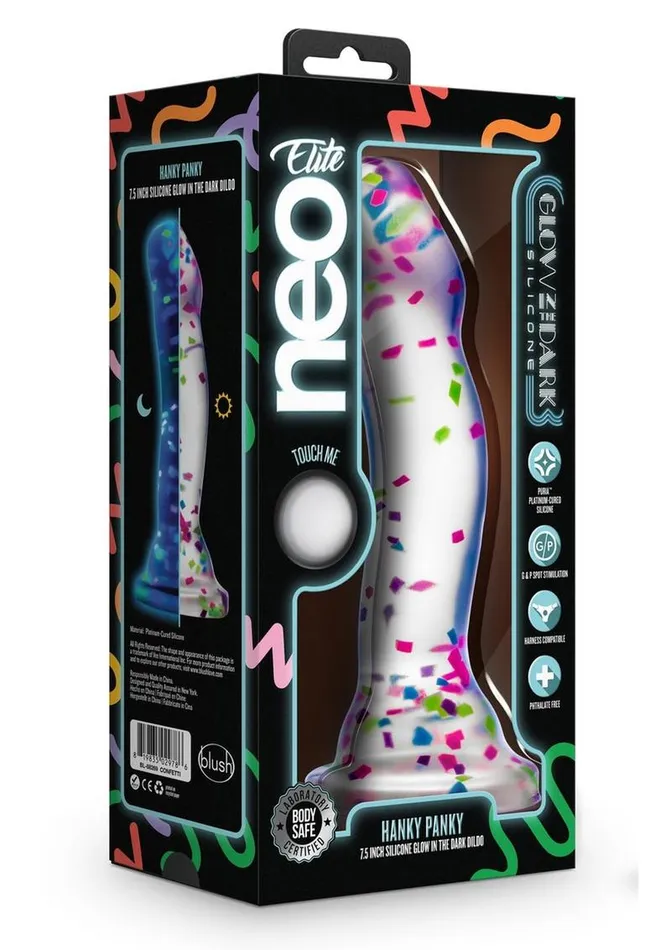 Neo Elite Glow In The Dark Silicone Hanky Panky Dildo 75in Confetti Neo Elite Female Sex Toys Neo Elite Glow In The Dark Silicone Hanky Panky Dildo 75in Confetti Neo Elite Female Sex Toys
