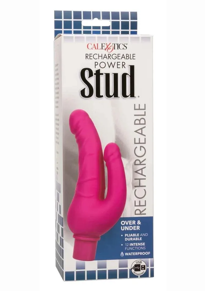 Studs Female Sex Toys Rechargeable Power Stud Over and Under Silicone Vibrating Double Dong