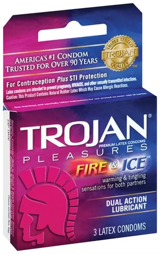 Trojan Fire and Ice Dual Action Lubricated Condoms 3 Pack Trojan Condoms Vibrators Trojan Fire and Ice Dual Action Lubricated Condoms 3 Pack Trojan Condoms Vibrators