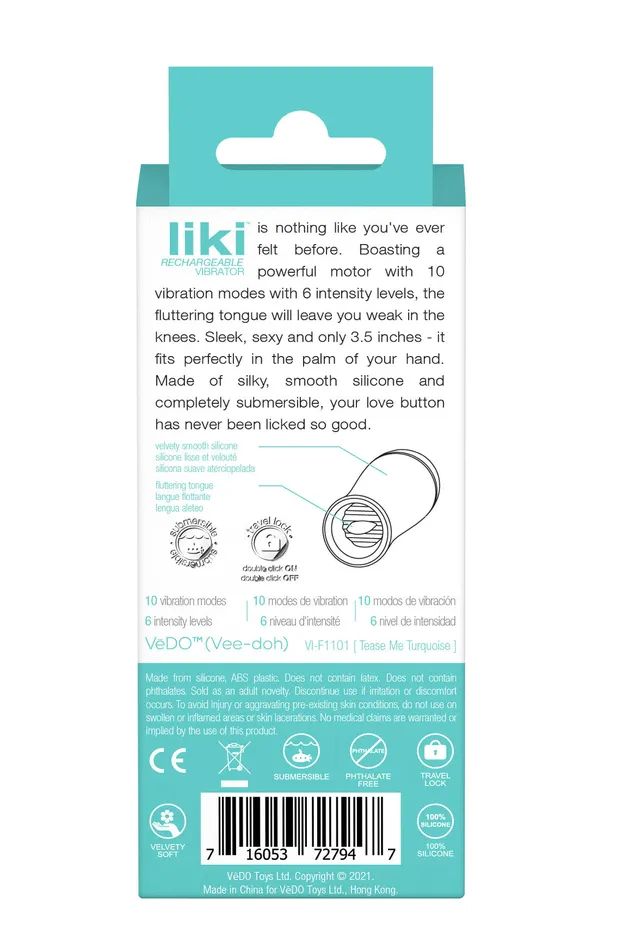 VeDO Vibrators Liki Rechargeable Flicker Vibe Tease Me Turqoise