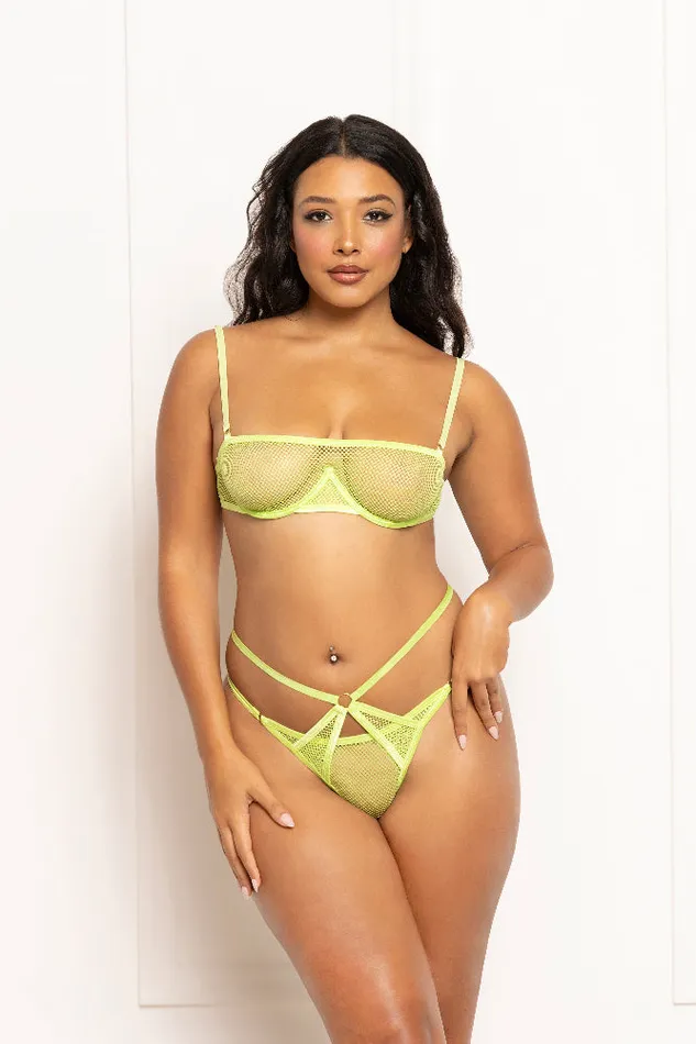 2 Pc Fishnet and Strappy Elastic Bra and Thong Set One Size Lime Seven Til Midnight Teddies And Bodies 2 Pc Fishnet and Strappy Elastic Bra and Thong Set One Size Lime Seven Til Midnight Teddies And Bodies