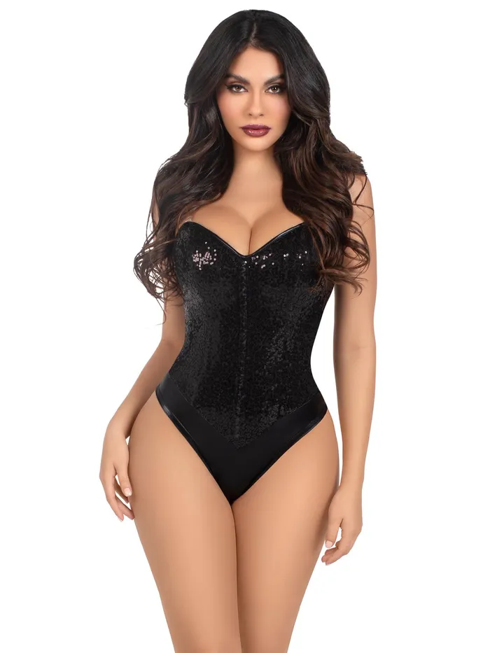Anal Leg Avenue Sequin Bodysuit Small Black