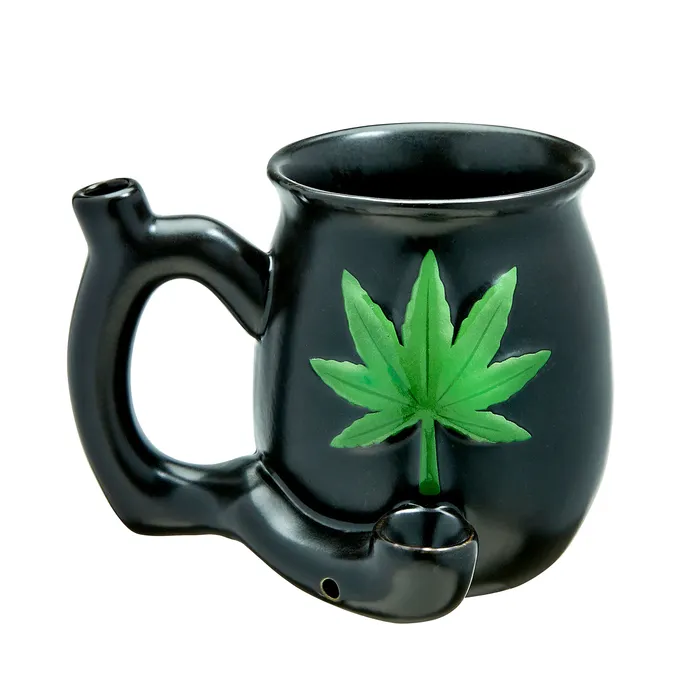 Black Matt Mug With Embossed Green Leaf Roast and Toast Fashioncraft Anal