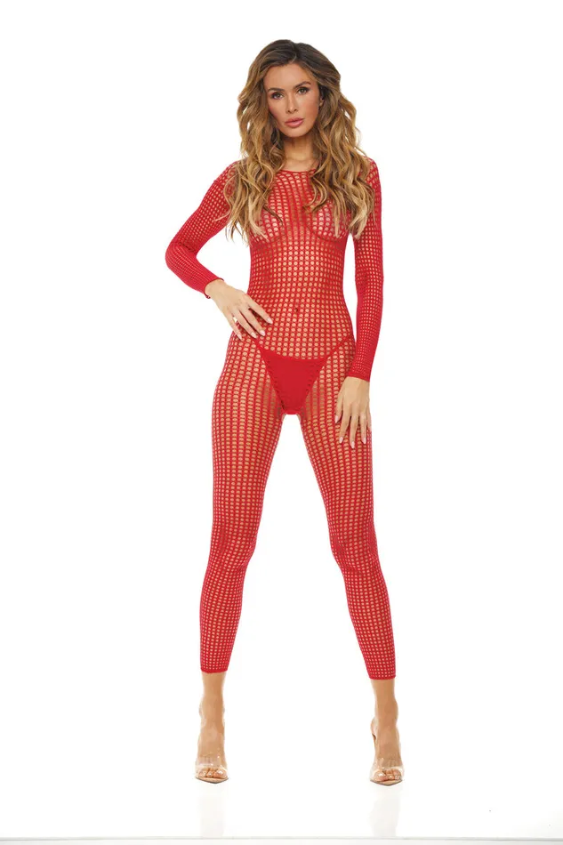 Bodystockings Playsuits Rene Rofe Crotchless Bodystocking One Size Red