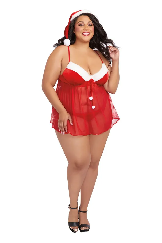 Dreamgirl Vibrators Santa Babydoll Thong and Hat 1x Lipstick Red