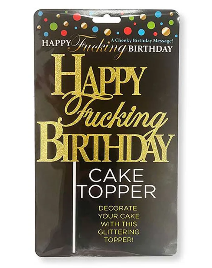 Happy Fucking Birthday Cake Topper Gold Little Genie Vibrators