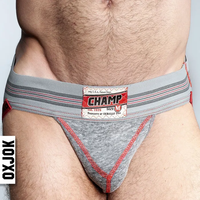 OXJok Male Sex Toys Champ Vintage Sweatshirt Jockstrap Gray Heather Large