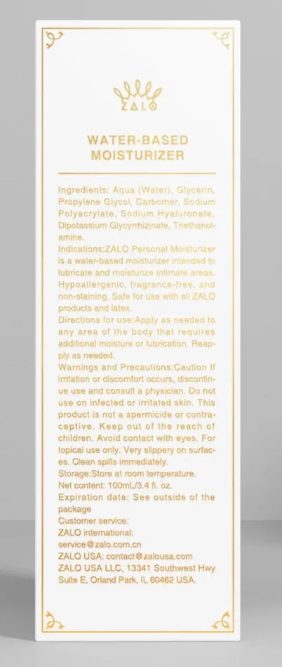 ZALO Personal Moisturizer WaterBased 100ml 34 floz Bottle zalo Vibrators