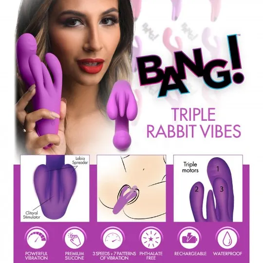 10X Triple Rabbit Silicone Vibrator Purple Bang Vibrators