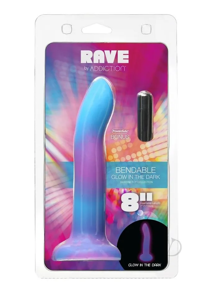 Addiction Dildos Addiction Rave Silicone Glow In The Dark Dildo 8in BluePurple Addiction Dildos Addiction Rave Silicone Glow In The Dark Dildo 8in BluePurple