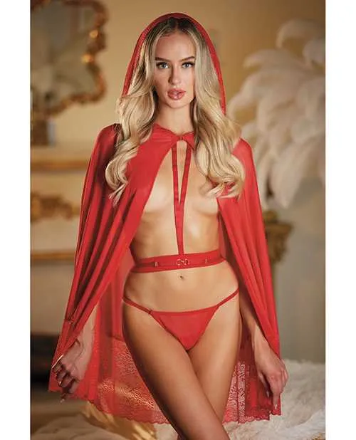 Allure Lace Mesh Cape wAttached Waist Belt GString NOT included Red OS Allure Vibrators