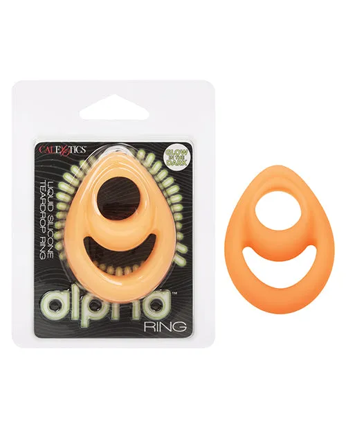 Alpha Female Sex Toys Alpha Glow in the Dark Liquid Silicone Teardrop Dual Ring Orange