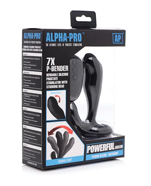 Alpha Pro Male Sex Toys AlphaPro Bendable Prostate Stimulator with Stroking Bead and Remote Control Black