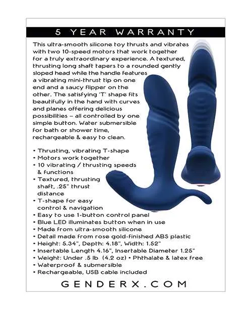 Anal Gender X True Blue Rechargeable Silicone Thrusting Anal Vibrator Blue Gender X