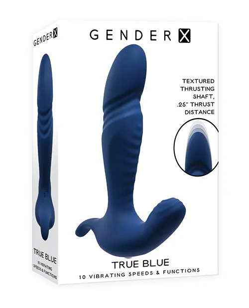Anal Gender X True Blue Rechargeable Silicone Thrusting Anal Vibrator Blue Gender X
