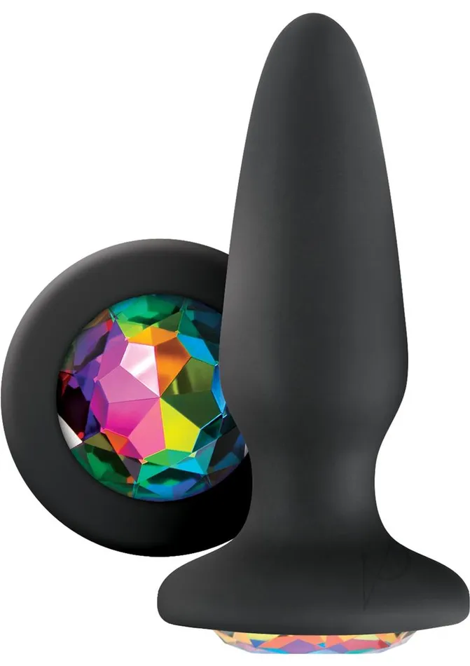 Anal Glams Glams Silicone Butt Plug Black Rainbow Gem