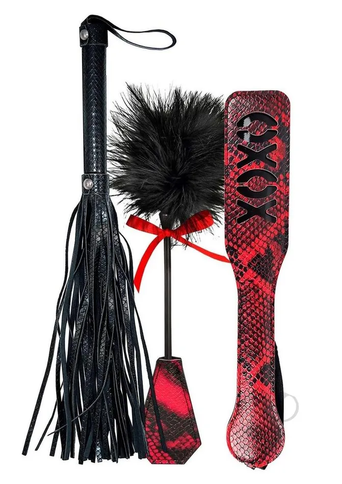 Anal Lovers Kits Whip Tickle and Paddle BlackRed Nasstoys