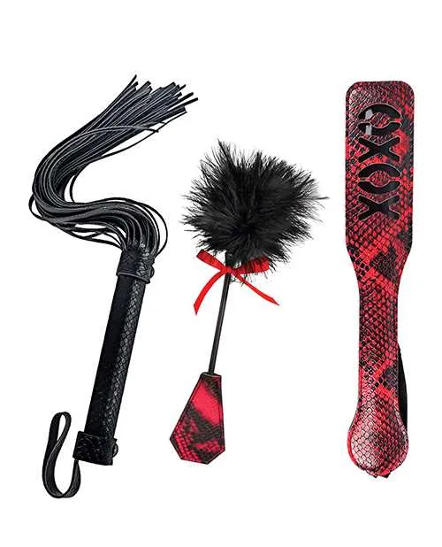 Anal Lovers Kits Whip Tickle and Paddle BlackRed Nasstoys
