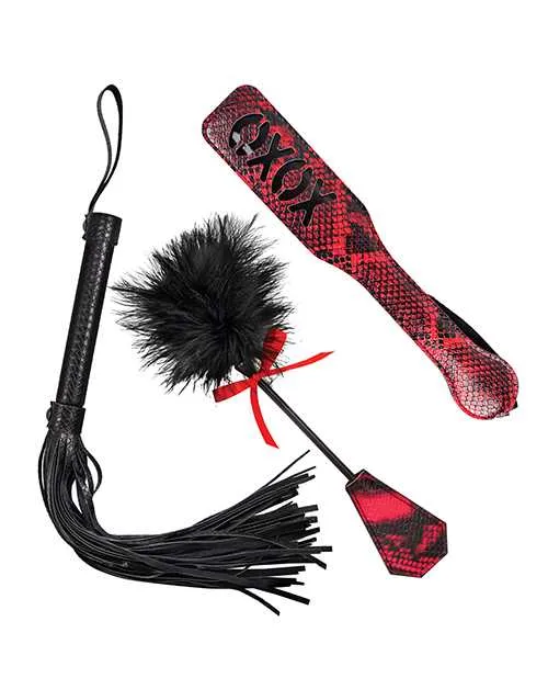 Anal Lovers Kits Whip Tickle and Paddle BlackRed Nasstoys