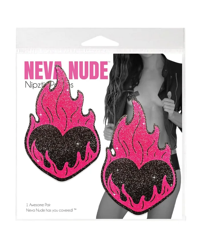Anal Neva Nude Neva Nude Flaming Heart Glitter Pasties BlackRed OS