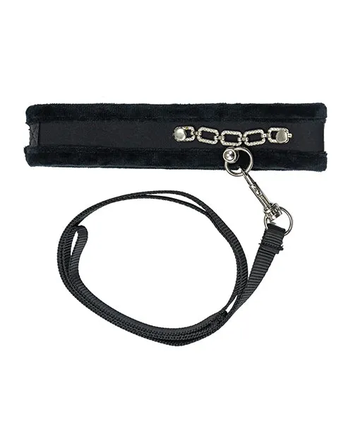 Anal Punishment Punishment Crystal Detail Collar and Leash 37in Black