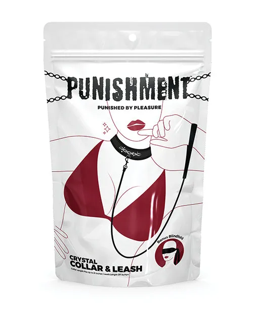 Anal Punishment Punishment Crystal Detail Collar and Leash 37in Black