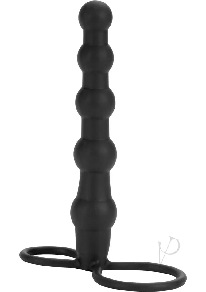 Anal Silicone Beaded Double Rider Anal Probe Cock Ring Black Anal