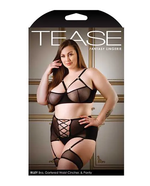Anal Tease By Fantasy Lingerie Tease Riley Net Bra Waist Cincher Panty Black 3X4X Anal Tease By Fantasy Lingerie Tease Riley Net Bra Waist Cincher Panty Black 3X4X