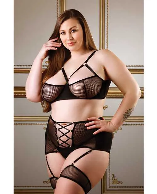 Anal Tease By Fantasy Lingerie Tease Riley Net Bra Waist Cincher Panty Black 3X4X Anal Tease By Fantasy Lingerie Tease Riley Net Bra Waist Cincher Panty Black 3X4X