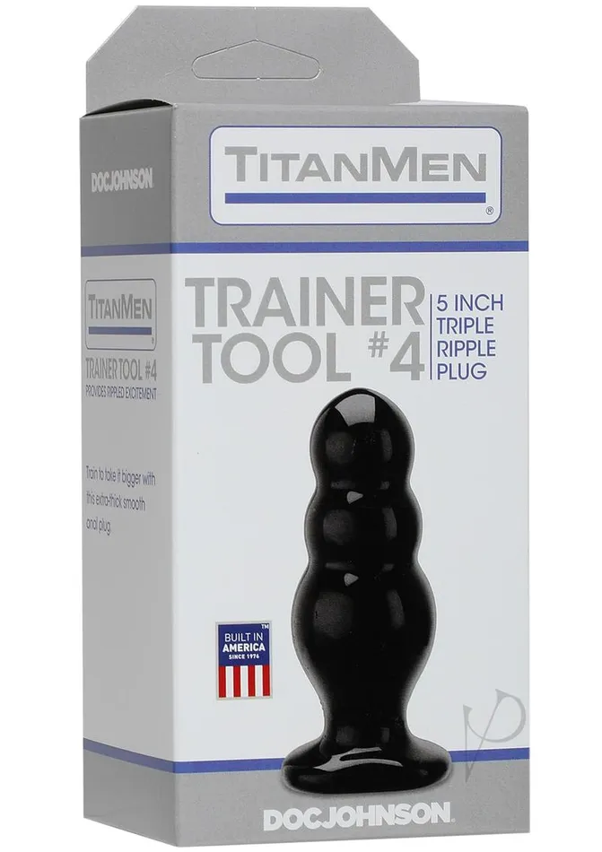 Anal TitanMen Trainer Tool 4 Triple Ripple Anal Plug 5in Black Titanmen