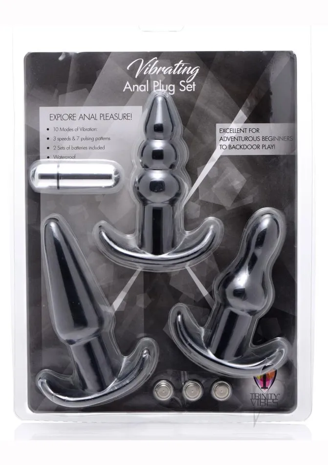 Anal Trinity Vibes Trinity Vibes 4 Pc Vibrating Anal Plug Set Black