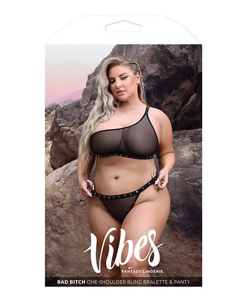 Anal Vibes Bad Bitch One Shoulder Bling Bralette Panty Black QN Vibes By Fantasy Lingerie Anal Vibes Bad Bitch One Shoulder Bling Bralette Panty Black QN Vibes By Fantasy Lingerie