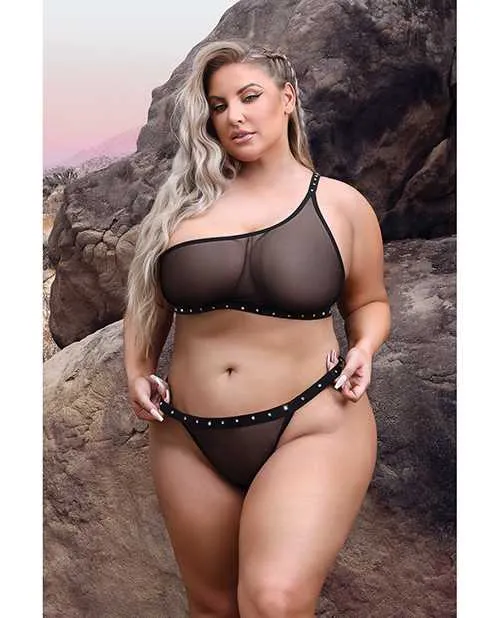 Anal Vibes Bad Bitch One Shoulder Bling Bralette Panty Black QN Vibes By Fantasy Lingerie Anal Vibes Bad Bitch One Shoulder Bling Bralette Panty Black QN Vibes By Fantasy Lingerie