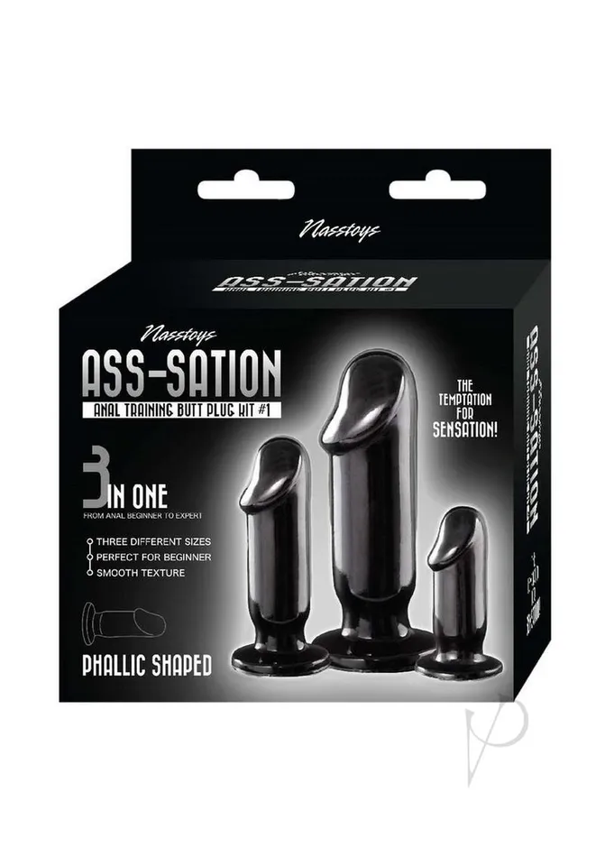 Ass Sation Anal AssSation Kit 1 Anal Trainer Butt Plug Set 3 piece Black