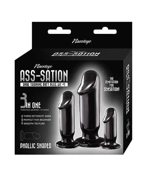 Ass Sation Anal AssSation Kit 1 Anal Trainer Butt Plug Set 3 piece Black