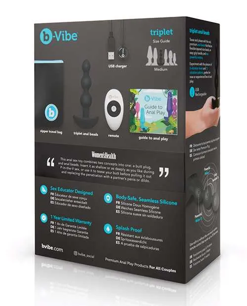 B Vibe Anal BVibe Triplet Anal Beads Rechargeable Silicone Beads with Remote Control Black B Vibe Anal BVibe Triplet Anal Beads Rechargeable Silicone Beads with Remote Control Black