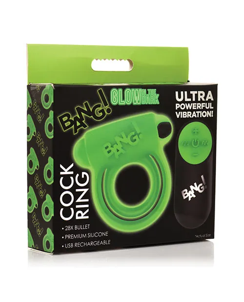 Bang 28X Glow in The Dark Rechargeable Silicone Cock Ring with Remote Control Green Bang Male Sex Toys Bang 28X Glow in The Dark Rechargeable Silicone Cock Ring with Remote Control Green Bang Male Sex Toys