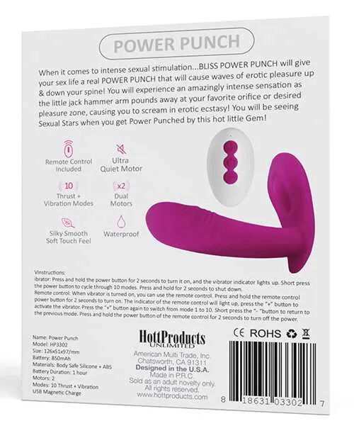 Bliss Power Punch USB Magnetic Rechargeable Silicone Dual Vibrator with Remote Control Pink Bliss By Hott Products Female Sex Toys