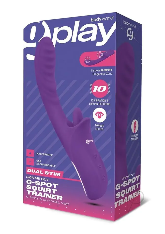 Bodywand Female Sex Toys Bodywand GPlay Rechargeable Silicone Dual Stim Lick Me Out GSpot Squirt Trainer Vibrator with Clitoral Stimulator Purple Bodywand Female Sex Toys Bodywand GPlay Rechargeable Silicone Dual Stim Lick Me Out GSpot Squirt Trainer Vibrator with Clitoral Stimulator Purple