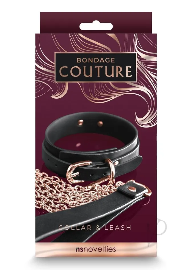 Bondage Couture PU Leather Collar and Leash Black Bondage Couture Restraints