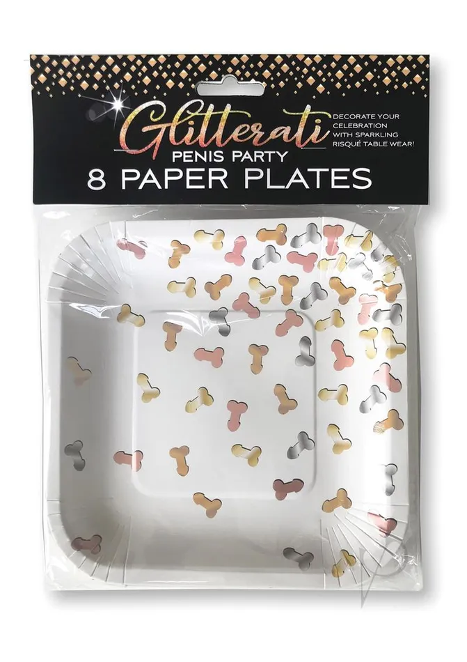 Candyprints Party Male Sex Toys Glitterati Penis Party Paper Plates 8 pack