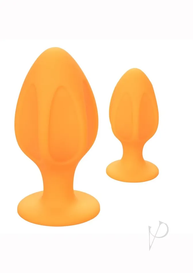 Cheeky Anal Cheeky Silicone Textured Anal Plugs LargeSmall Set of 2 Orange